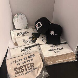💍 Bridal Wedding Bundle – Emergency Kit Sign, Bags & Mr. & Mrs. Hats (NEW)